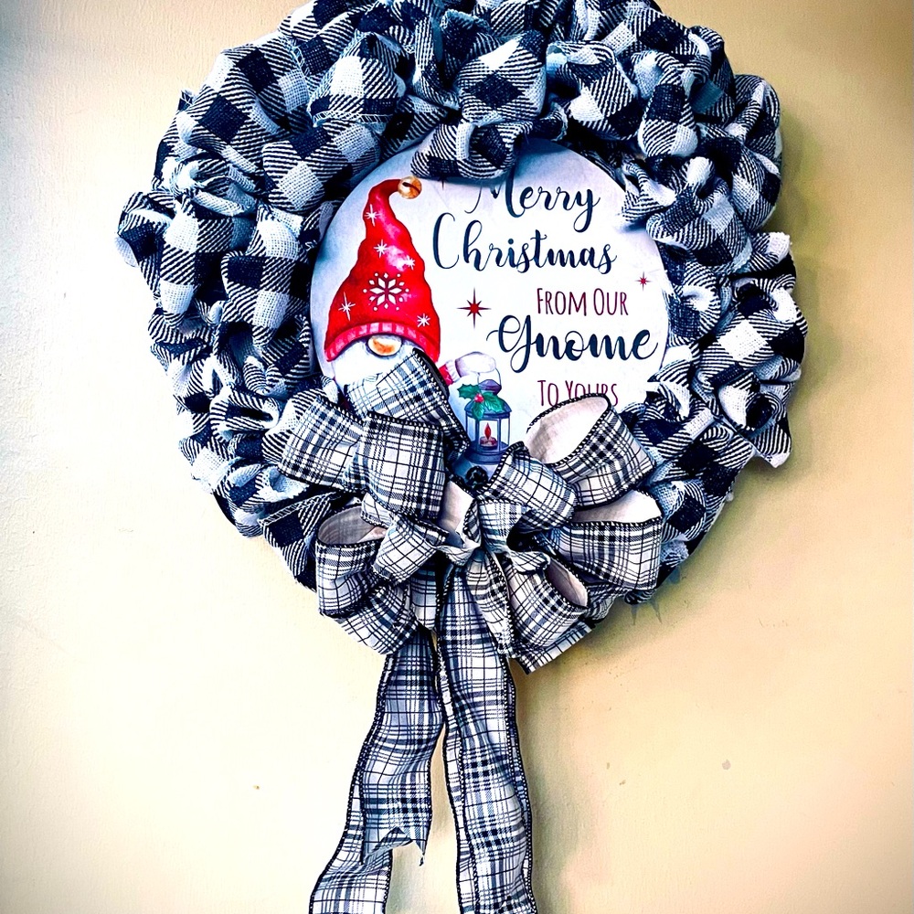 Gnome Buffalo Check Christmas Door Wall Wreath